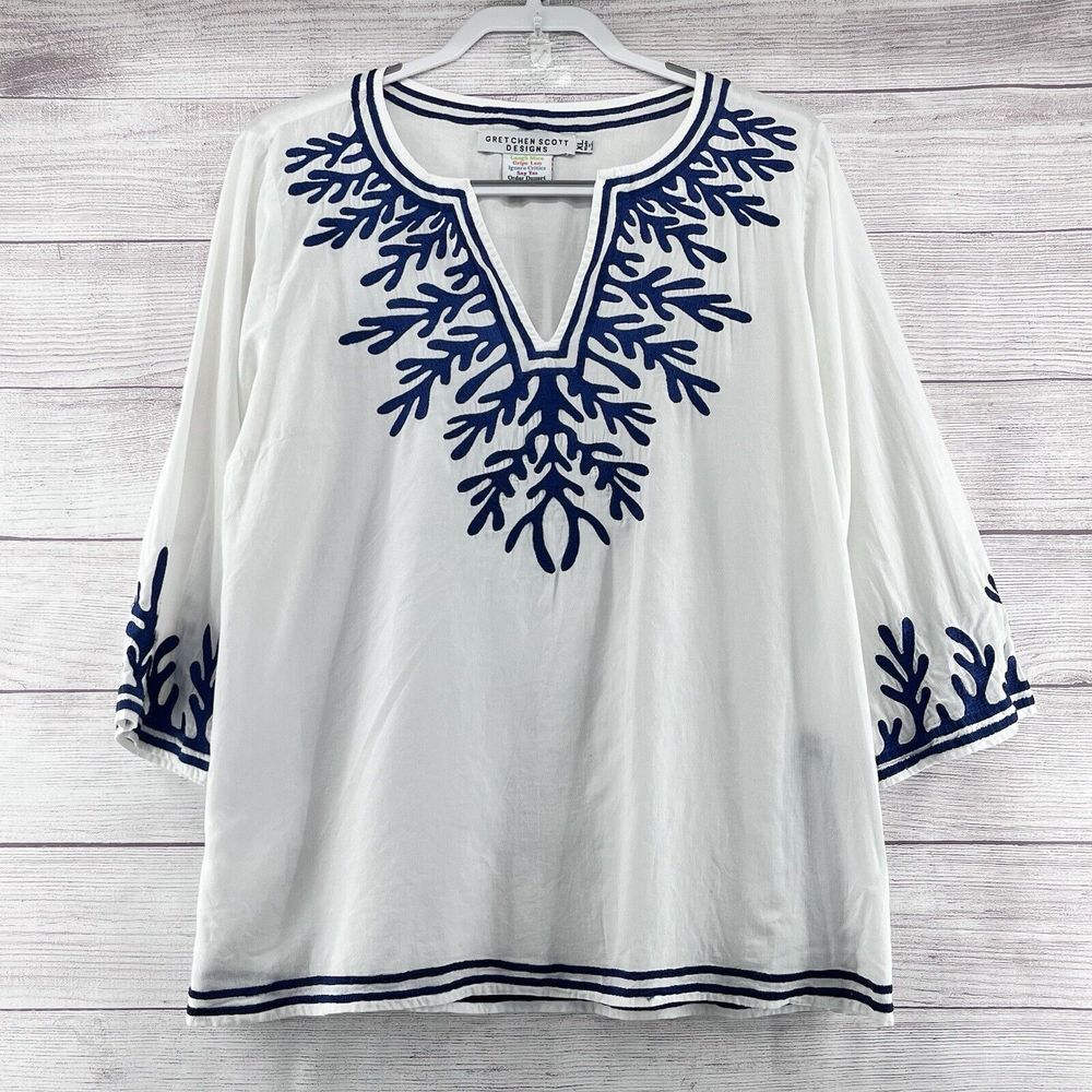 Gretchen Scott Designs White and Blue Tunic